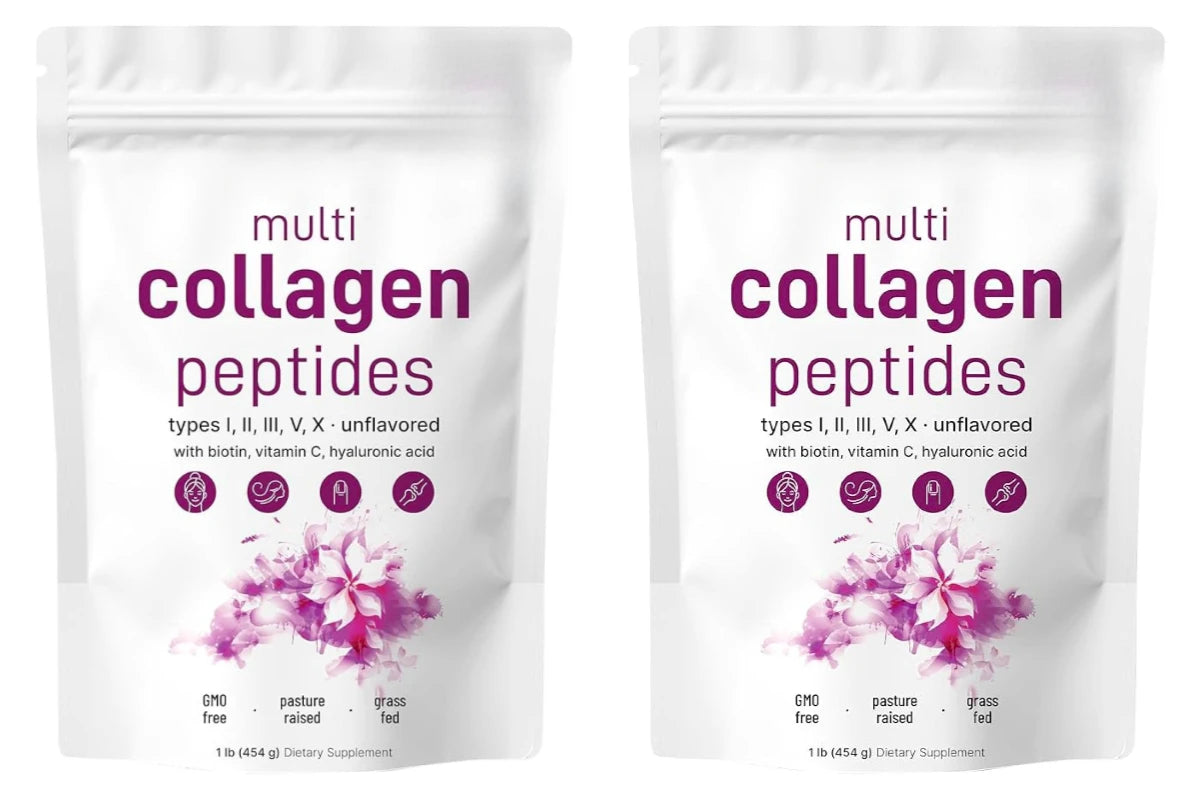 Multi-Collagen Peptides Powder – Hydrolyzed Collagen Blend with Vitamin C & Biotin Supports Skin,Hair and Nail Health 454G/1Lb