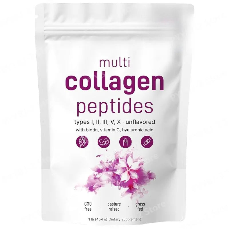 Multi-Collagen Peptides Powder – Hydrolyzed Collagen Blend with Vitamin C & Biotin Supports Skin,Hair and Nail Health 454G/1Lb