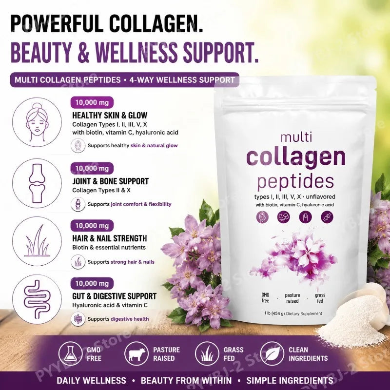 Multi-Collagen Peptides Powder – Hydrolyzed Collagen Blend with Vitamin C & Biotin Supports Skin,Hair and Nail Health 454G/1Lb
