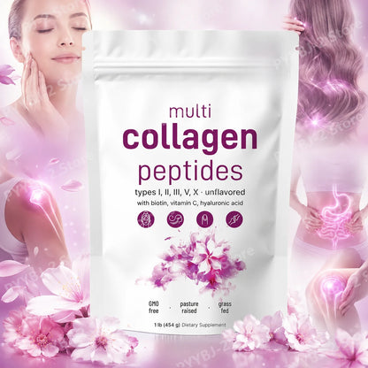 Multi-Collagen Peptides Powder – Hydrolyzed Collagen Blend with Vitamin C & Biotin Supports Skin,Hair and Nail Health 454G/1Lb