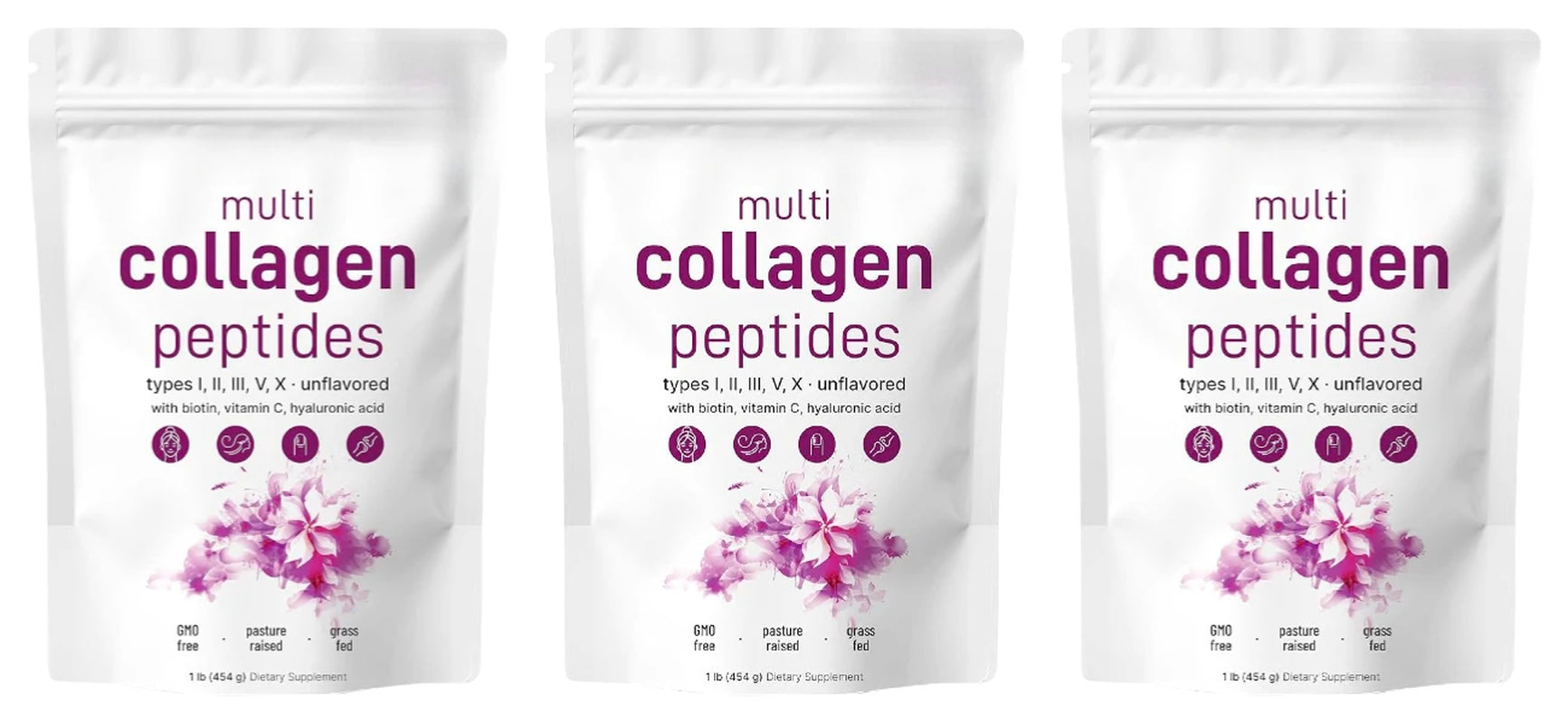 Multi-Collagen Peptides Powder – Hydrolyzed Collagen Blend with Vitamin C & Biotin Supports Skin,Hair and Nail Health 454G/1Lb