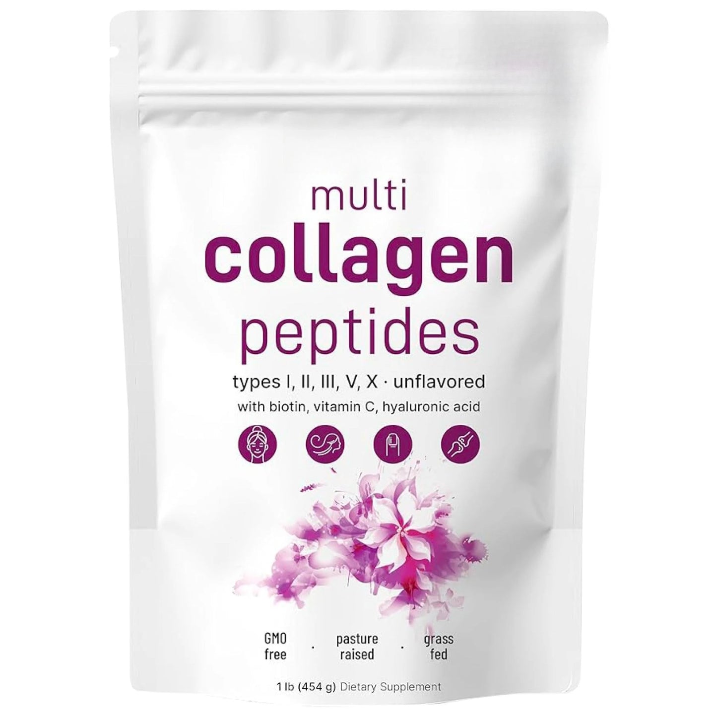 Multi-Collagen Peptides Powder – Hydrolyzed Collagen Blend with Vitamin C & Biotin Supports Skin,Hair and Nail Health 454G/1Lb