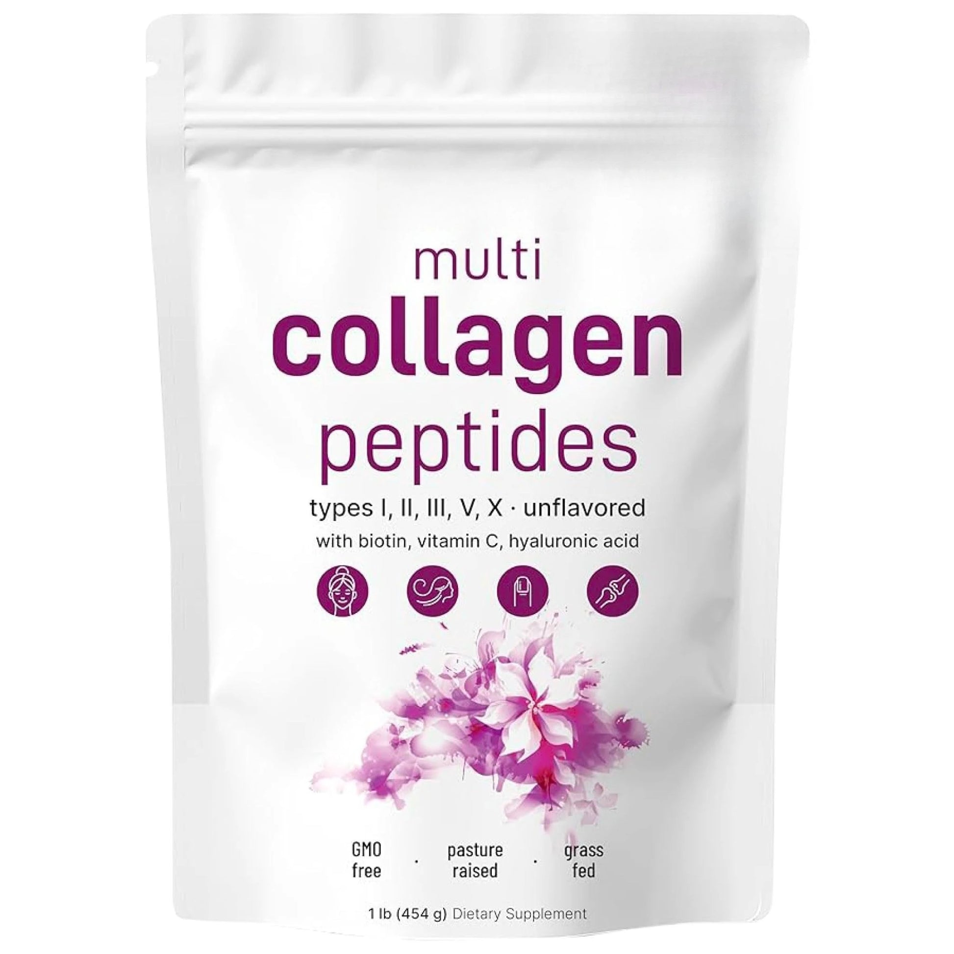 Multi-Collagen Peptides Powder – Hydrolyzed Collagen Blend with Vitamin C & Biotin Supports Skin,Hair and Nail Health 454G/1Lb